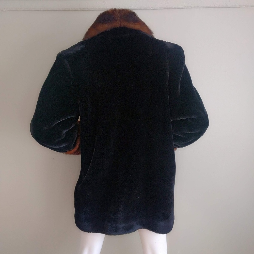 Vtg Dennis Basso Bicolor Faux Mink Fur Peacoat L - Picture 4 of 4